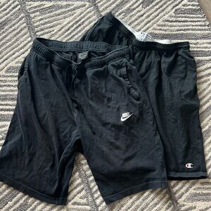 TWO pairs of athletic shorts - Nike and Champion - men’s Large - Black